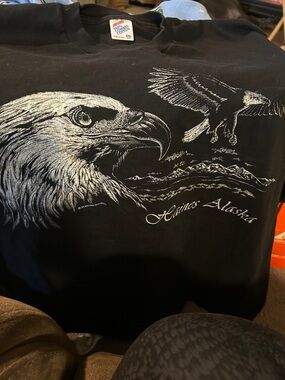 Vintage Jerzees Black Short Sleeve Tee with White Eagle Graphic